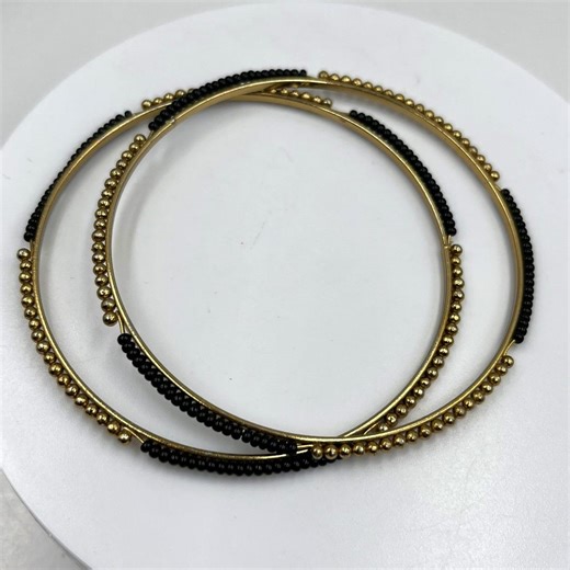 Vintage Set of 2 Gold Tone Bangle Bracelets Black Seed Bead & Gold Ball Detail - Etsy
