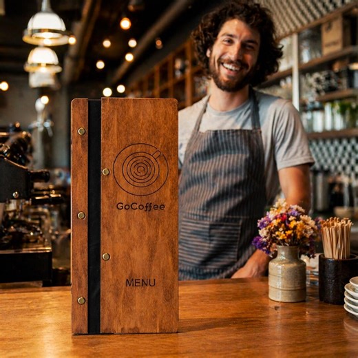 Custom Wooden Menu Folder Fastened on Leather Strap, Coffee Bar Menu Cover, Personalized Restaurant Menu Holder, Menu Book for Cafe and Bar - Etsy