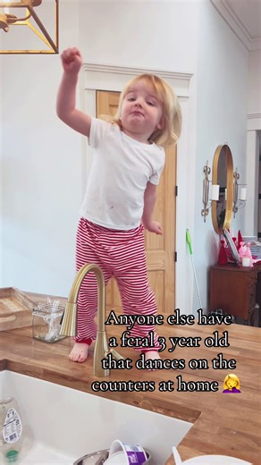 Please tell me it’s not just my 3 year old that’s on top on the counters dancing? 😂😂 excuse the dirty dishes in the sink!! #toddlersoftiktok #boymomlife
