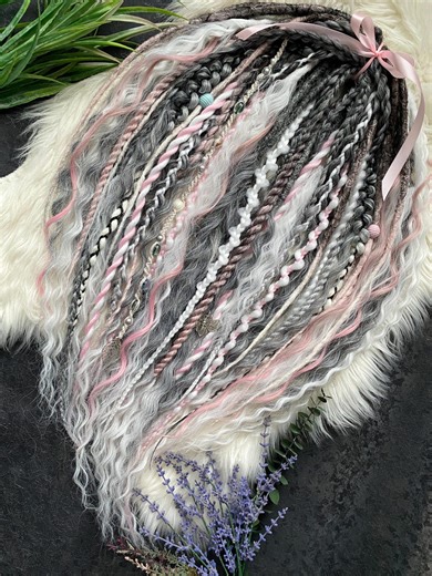 Luxurious Pastel Dreads for Extensions. Gray-pink Festival Dreads. - Etsy