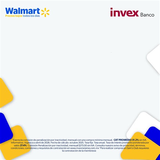 Usa tu Tarjeta de Crédito Walmart INVEX y obtén beneficios exclusivos con Cashi. 💳 Compras simples, recompensas reales. 💵✨ | INVEX Tarjetas