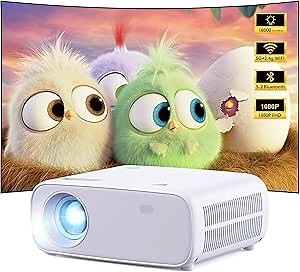 Projector with WiFi and Bluetooth, Native 1080P Projector,18000 Lumen Portable Outdoor Projector, Movie Mini Projector Compatible with iOS/Android/Laptop/HDMI/PC/ TV Stick/USB