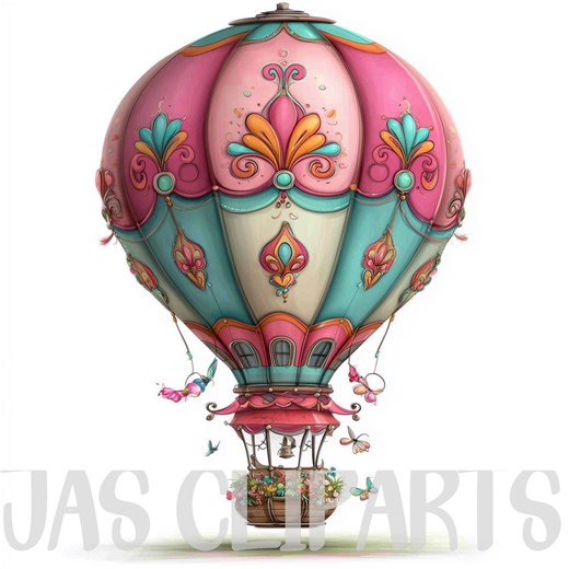 11 Whimsical Hot Air Balloons Clipart - Pink Ballon Graphics (digital Download) - Etsy