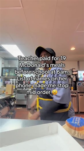 I work morning shift at McDonald’s. Monday. 6am. First customer of the day. Woman walks in. Teacher lanyard. Bags under her eyes. 19 meals please. I start the order. She pulls out her phone. Starts reading names. Can you write them on the bags? Just first names. I grab a marker. She reads them slowly. I write. Then I see the list. Next to every name a note. Hasn’t eaten since Friday. Only gets lunch at school. Mom lost her job. 19 names. 19 notes. She’s been tracking which kids come to school hu