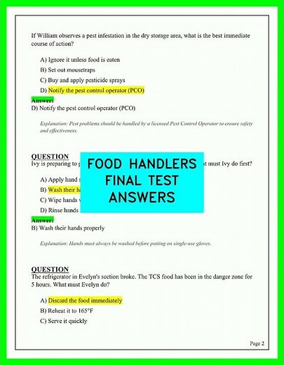 Food Handlers Final Test Answers 2026 - Pass Your Food Safety Exam Today Guaranteed