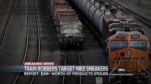 Robbers made off with more than $2 million worth of Nike sneakers – some unreleased – by targeting multiple freight trains running through remote deserts in California and Arizona. Mola Lenghi has more on who authorities say is behind the heists. https://abcnews.link/4ds6rfc | ABC World News Tonight with David Muir