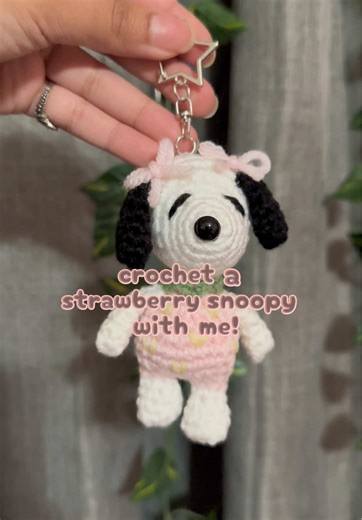crochet a (keychain) strawberry snoopy with me! 🍓🩷 i’m really proud of how this little cutie came out! i want to dabble in making my own patterns this year so this was a good start i think! 🐇 #crochet #crochetersoftiktok #snoopy #crochetwithme #snoopyfinds
