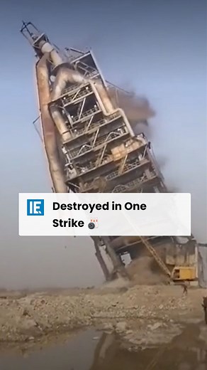 Interesting Engineering on Instagram: "This wrecking ball operator destroys a dilapidated blast furnace with a strike by aiming at a column. #WreckingBall #Demolition #BlastFurnace"