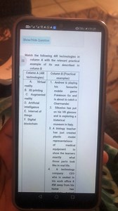 Match the following 4IR technologies in column A with the relev... | Filo