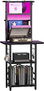 Record Player Stand with Led Light,Record Player Table with Vinyl Storage,Turntable Stand with Record Holder Vinyls Display Shelf for Music Room Studio,Black