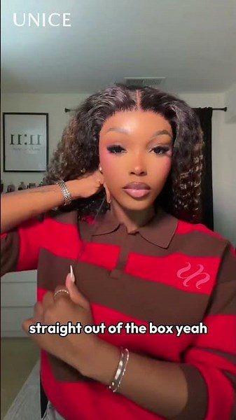 UNice Curly Human Hair Lace Wig Ombre Color With Defined Ends