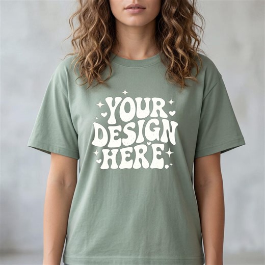 Gildan 5000 Sage Green T-shirt Mockup Female Model Blank Tee Minimal Front View POD Shirt Mockup - Etsy