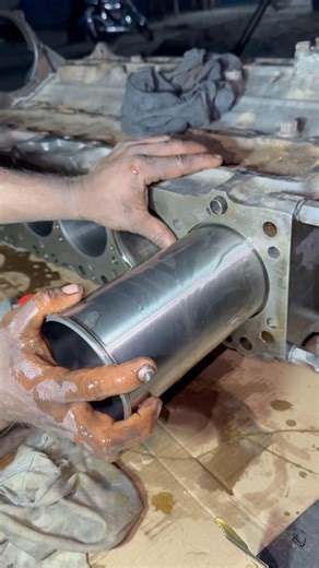 Engine head sleeve install #shortsfeed #automobile #skills #engine #liner #shorts