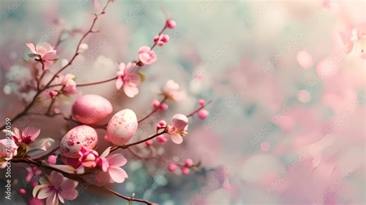 Spring flowers and Easter eggs on a dreamy Easter background, painted with soft watercolor paints that convey the delicate beauty of the bright Easter holiday Stock Video