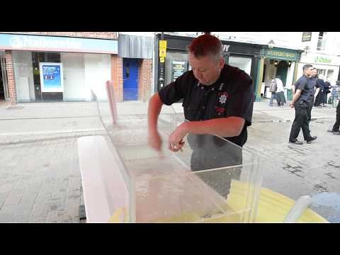Demonstration on the danger of swimming in a weir. Newbury