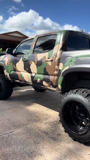 Customized Satin Woodland Camo Wrapped Toyota Tacoma
