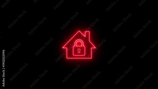 Glowing neon line House under protection icon isolated on black background. Protection, safety, security, protect, defense concept. Neon lock sign up arrow inside house icon. neon home and lock icon.
