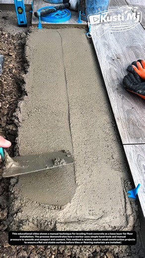 Hand-Leveling Fresh Concrete Base for Floor Installation | Manual Cement Finishing Technique.