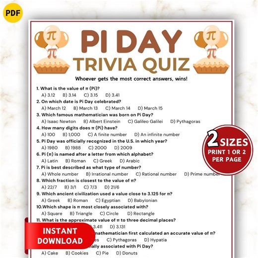 Pi Day Trivia Game, Printable Pi Day Trivia Quiz, Pi Day Activity for Kids & Adults, Family Games, Pi Day Party Ideas, Math Classroom Game - Etsy Australia