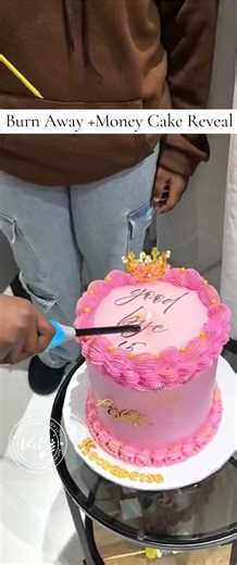 Burn Away Money Cake Reveal for Sweet 16 Celebration
