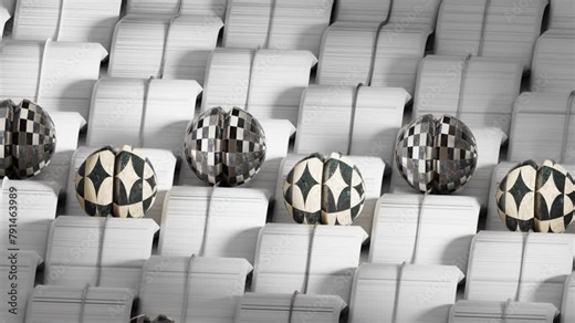 A creative and playful video showing a group of black and white balls stacked on top of each other on a white surface, with some balls floating in the air. Perfect for concepts such as unity, balance