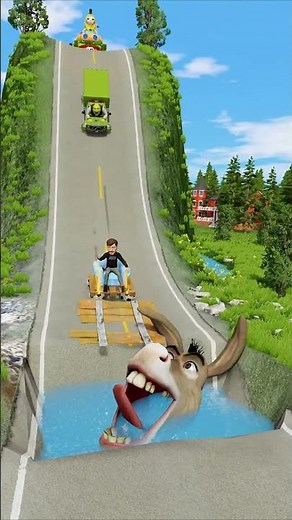 small to GIANT Cars vs Scary Donkey 😅 in BeamNG.drive