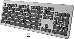Wireless Keyboard,Quiet 2.4Ghz Computer Keyboard, Slim 104 Keys Full Size PC Keyboard with Metal-Texture Panel,Enlarged Indicator,Numeric Keypad for Laptop,Desktop,Surface,Chromebook,Notebook