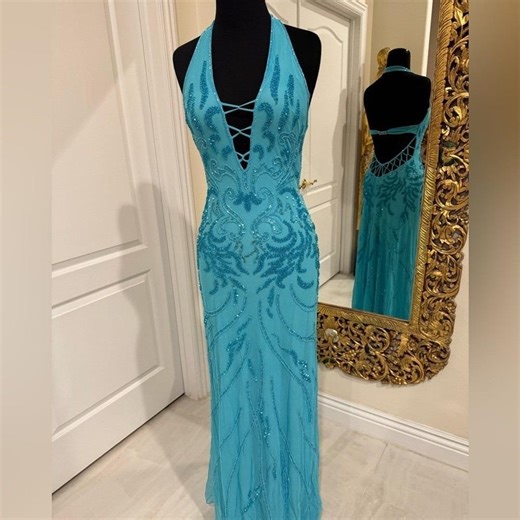 Elegant Blue Hand Beaded Attitudes by Debra Halter Dress - Etsy