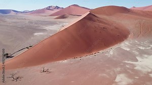 Dune 45 in the Namib Desert seen from above, drone footage, Namibia, Africa . Desert dunes. 4k video