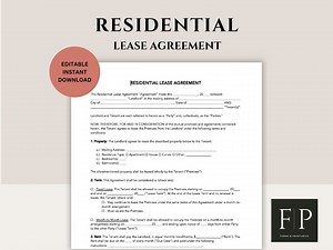 Residential Lease Agreement Template: Editable Rental Form (PDF & Word) - Etsy
