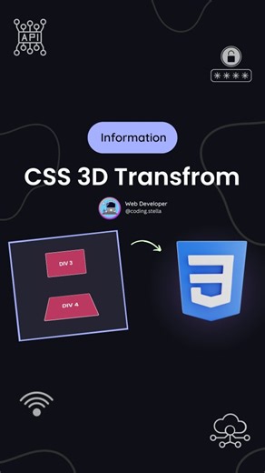 Stella • Coding • HTML • CSS • JAVASCRIPT on Instagram: "CSS 3D Transform Explained With Animation 😎🌀 CSS 3D transforms let you add depth and perspective to HTML elements, making them appear like they’re in a 3D space. You can move, rotate, scale, and even create cool 3D effects! 🤯 🧑‍💻Basic Syntax - .element { transform: perspective(500px) rotateY(45deg); transform: perspective(500px) translateY(10px) rotateY(45deg); } ❤️ Hit the heart icon and show your love to this video 😍 | 📲 Comment d
