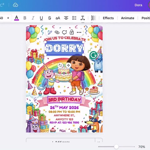 Dora Explorer Birthday Invitation Template, 5x7 Canva Party Invite (digital Download) - Etsy