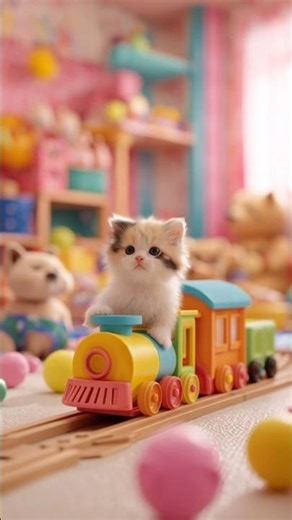 Playful Kittens Having Fun on a Toy Train #catvideos #cat #catshorts #catsick