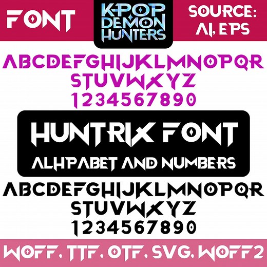 K-pop Demon Hunters Font | Huntrix Font Typeface | Kpop Font Bundle | Ttf, Otf, Woff, Svg, Ai, Eps Editable Files - Etsy