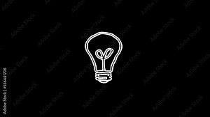 light bulb icon animation on black background. White Highlight Elements. Doodle loop animation. doodle style on transparent background. Jittery Artistic Motion. scribble seamless loop animation.