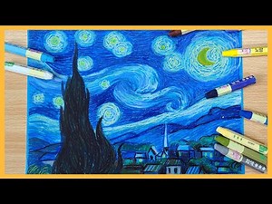 크레파스로 명화 따라그리기 (고흐_별이 빛나는 밤)/ Van Gogh, The Starry Night, Oil pastel painting