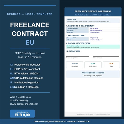 Freelance Contract Template EU | GDPR Service Agreement NL - Etsy