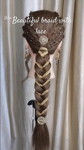 Beautiful braid with lace ❤️ #unique #hairstyling #trending #bridal #viral#tutorial #ytshorts 🥰