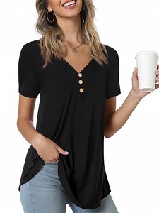 Anygrew Womens Summer Short Sleeve Tunic Tops Loose Fit Casual Blouses