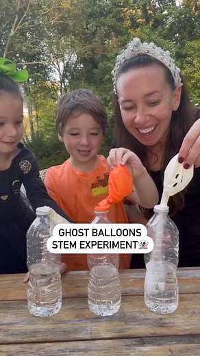 We love a fun and spooky STEM experiment! 👻 What you’ll need: halloween balloons, plastic water bottle, white vinegar, baking soda. 🎃 Spoon 1-2 tablespoons of baking soda into the balloon. 🎃 Pour some white vinegar into a plastic water bottle so it’s about 1/3 of the way full. 🎃 Fit the balloon over the lip of the water bottle. 🎃 Shake the baking soda into the vinegar and watch the balloon blow up from the carbon dioxide created! 🎥: @athomewith.shannon | Motherly