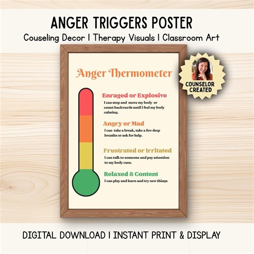 Anger Thermometer Poster for Kids, Emotional Regulation Chart, Zones of Anger, Calm Down Strategies, School Counselor Printable - Etsy