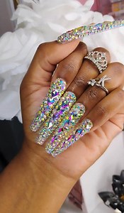 AB Rhinestone Press on Nails: Luxury Red Bling, XL Length - Etsy