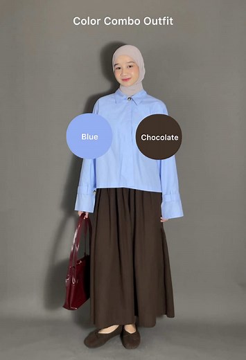 Kombinasi Biru & Dark Brown: Outfit Big Size Berhijab