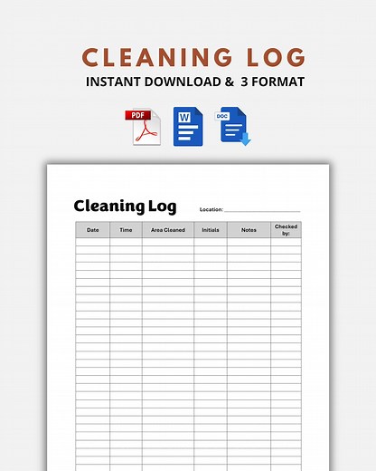 Cleaning Log Template, Editable in PDF, Word, & Google Docs, Printable Cleaning Record Sheet, Instant Download - Etsy