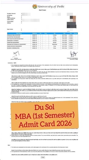 DU SOL MBA 1st Semester Admit Card Download 2026 #shorts #dusol #mba #admitcard #hallticket