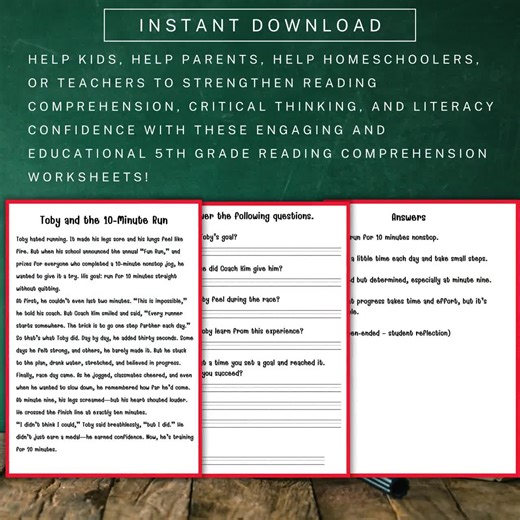 5th Grade Reading Comprehension Worksheets Printable – 10 Engaging Stories With Questions PDF for Classroom, Homeschool & Literacy Practice - Etsy
