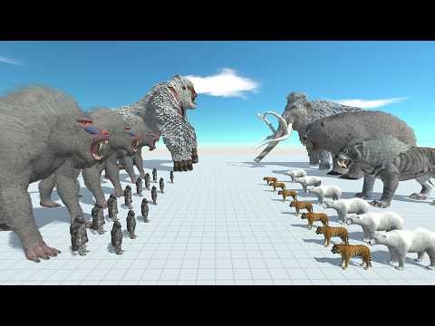 Animal Battle: Dinopithecus, Gorilla, Bigfoot VS Mammoth, Saber, Bear in ARBS