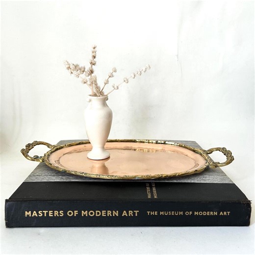 Vintage Ornate Brass and Copper Tray. Decorative Centerpiece, Trinket Catch All. - Etsy