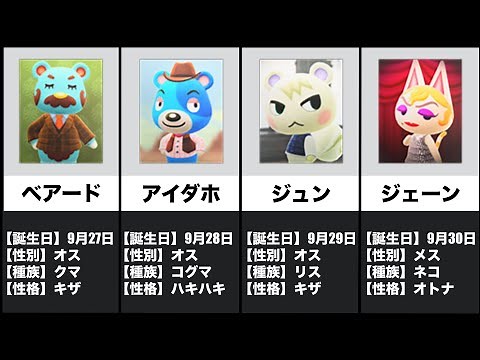 【永久保存版】あつまれどうぶつの森 9月誕生日キャラ一覧