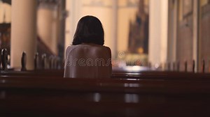 Back View of Christian Woman Praying in Church Stock Footage - Video of bench, christianity: 127421584
